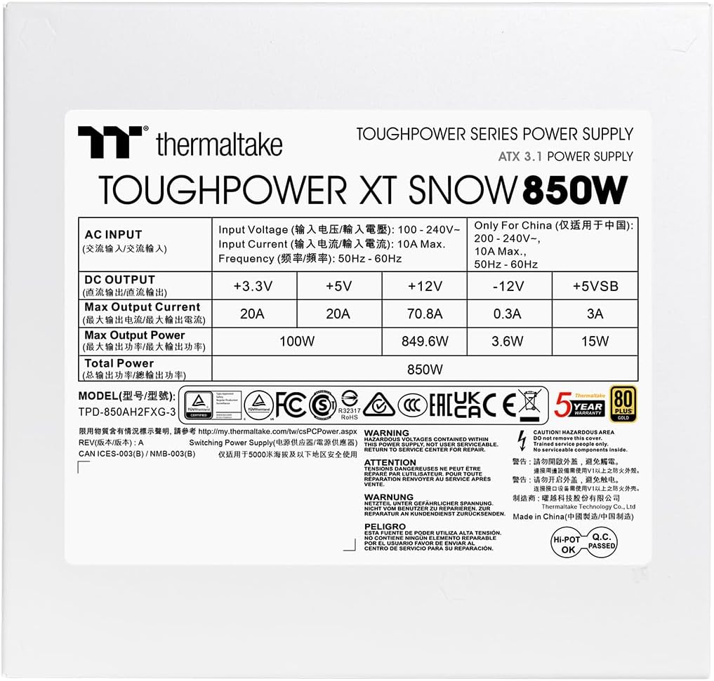 Thermaltake Toughpower XT Snow 850W PSU